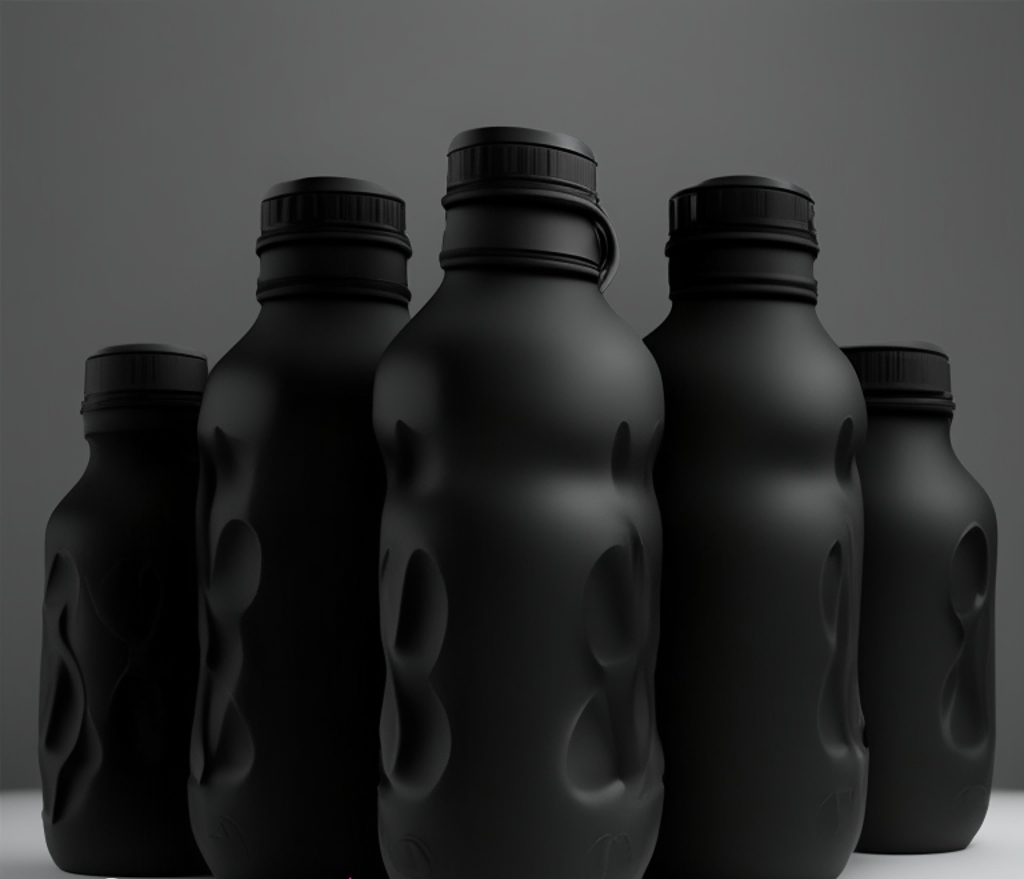 5 black water bottles